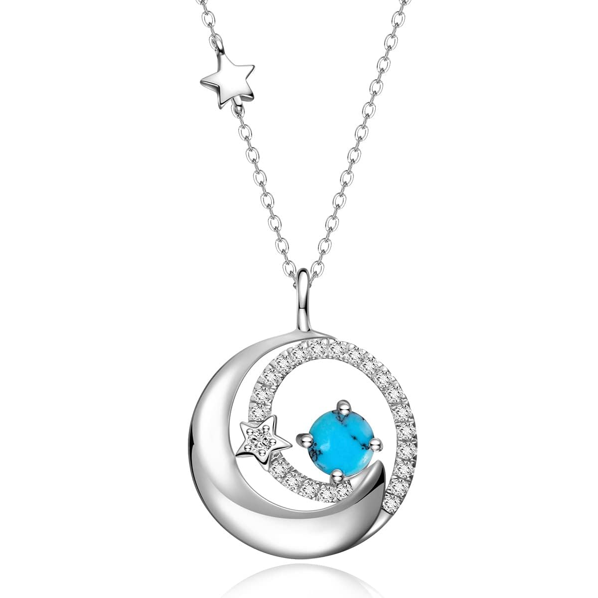 FANCIME December Birthstone Necklaces with Moon Star Pendant, Turquoise 925 Sterling Silver Fine Jewelry Birthday Anniversary Mothers Day Gifts for Women Mom Daughter, Adjustable Chain 16"+2"