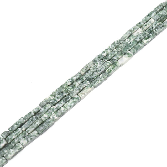 4x13mm Natural Stone Green Point Jasper Rectangular Column Tube Cylinder Spacer Loose Beads Gemstone for DIY Bracelets Necklace Jewelry Making Strand 15 Inch (28-30pcs)