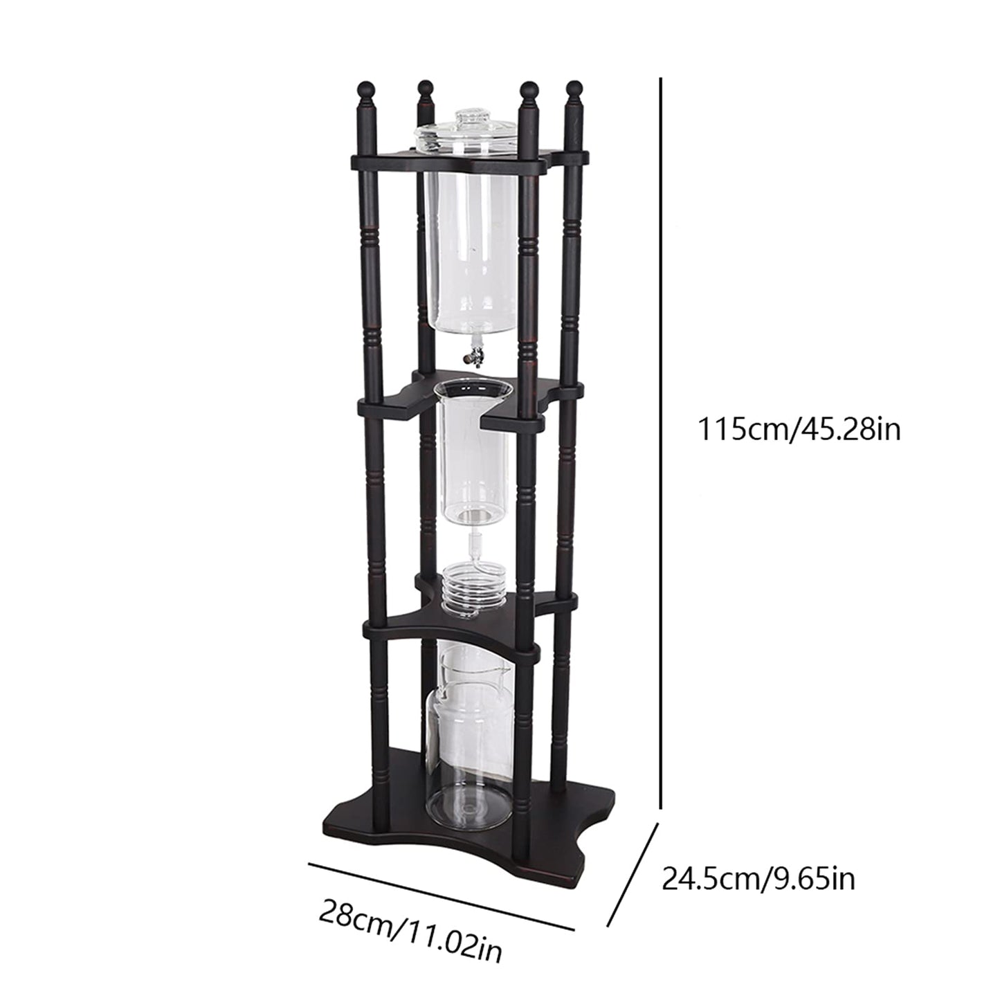 HinLIaDa Cold Drip Coffee Maker, 2.5L Large Capacity Cold Brew Coffee Tower, Slow Drip Japanese Cold Brew Maker, with Wood Straight Frame, for Home, Coffee Shop (Black)