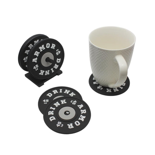 4/8Pcs Silicone Drink Coasters with Stand Gym Weight Plate Non Slip Tea Coffee Beer Wine Cup Mug Glass Bottle Mats Pads Holder Round Coaster Kitchen Bar Pub Dining Table Top Protect Decor (4, Black)