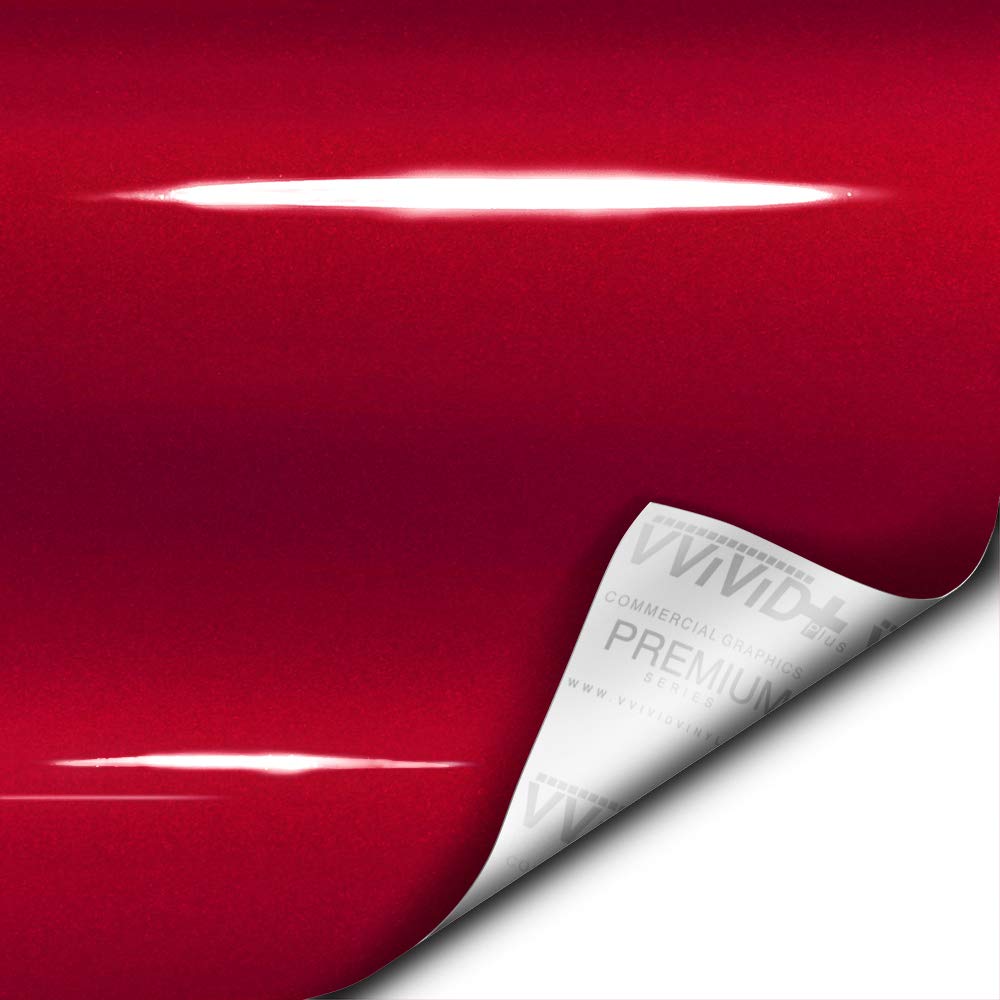 VViViD+ Ultra Gloss Metallic Candy Red Vinyl Car Wrap Premium Paint Replacement Film Roll with Nano Air Release Technology (50ft x 5ft)