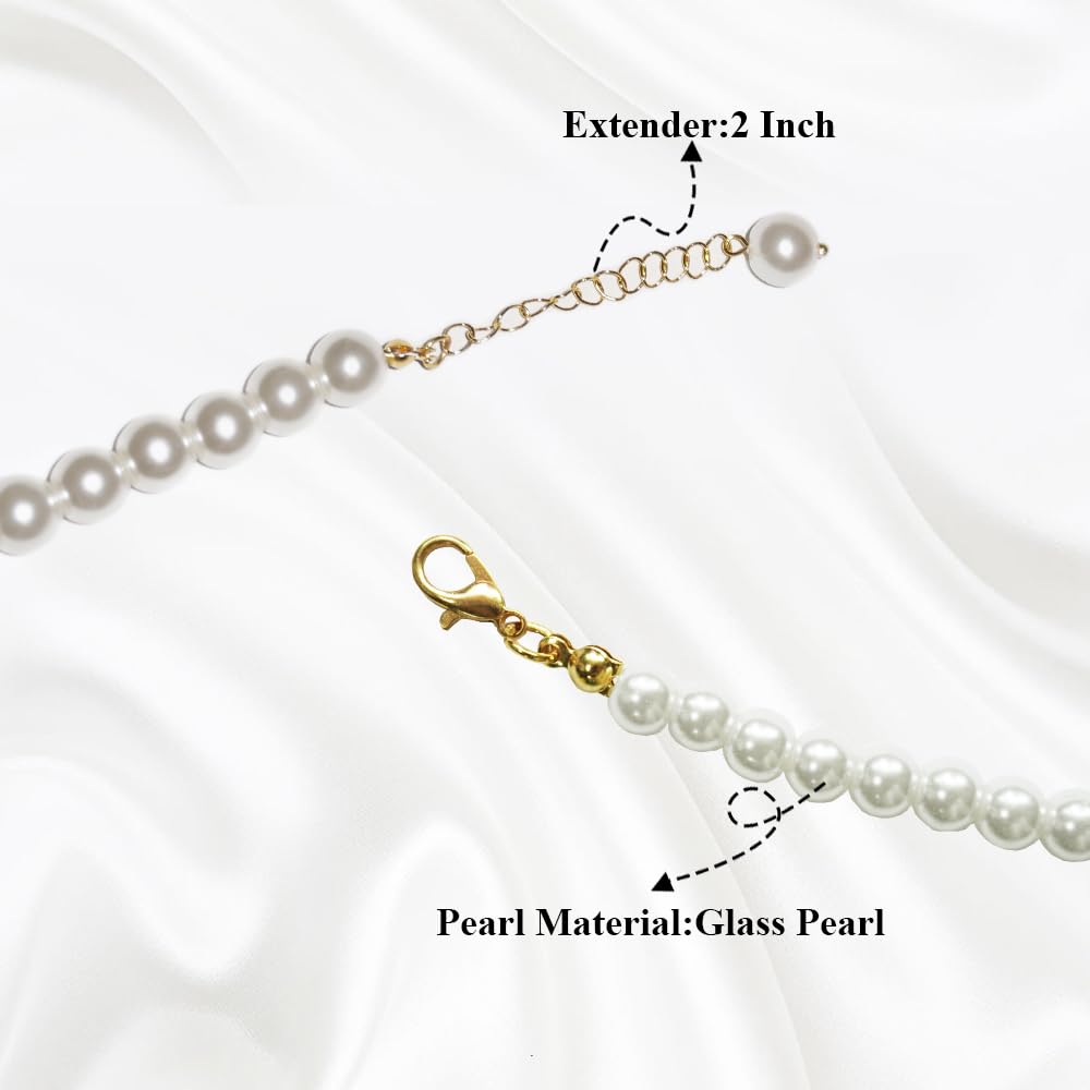 Pearl Necklace for Women, 6mm White Imitation Pearl Necklace, Round Faux Glass Pearl Necklace, Pearl Choker Necklace, Elegant Wedding Parties Necklace
