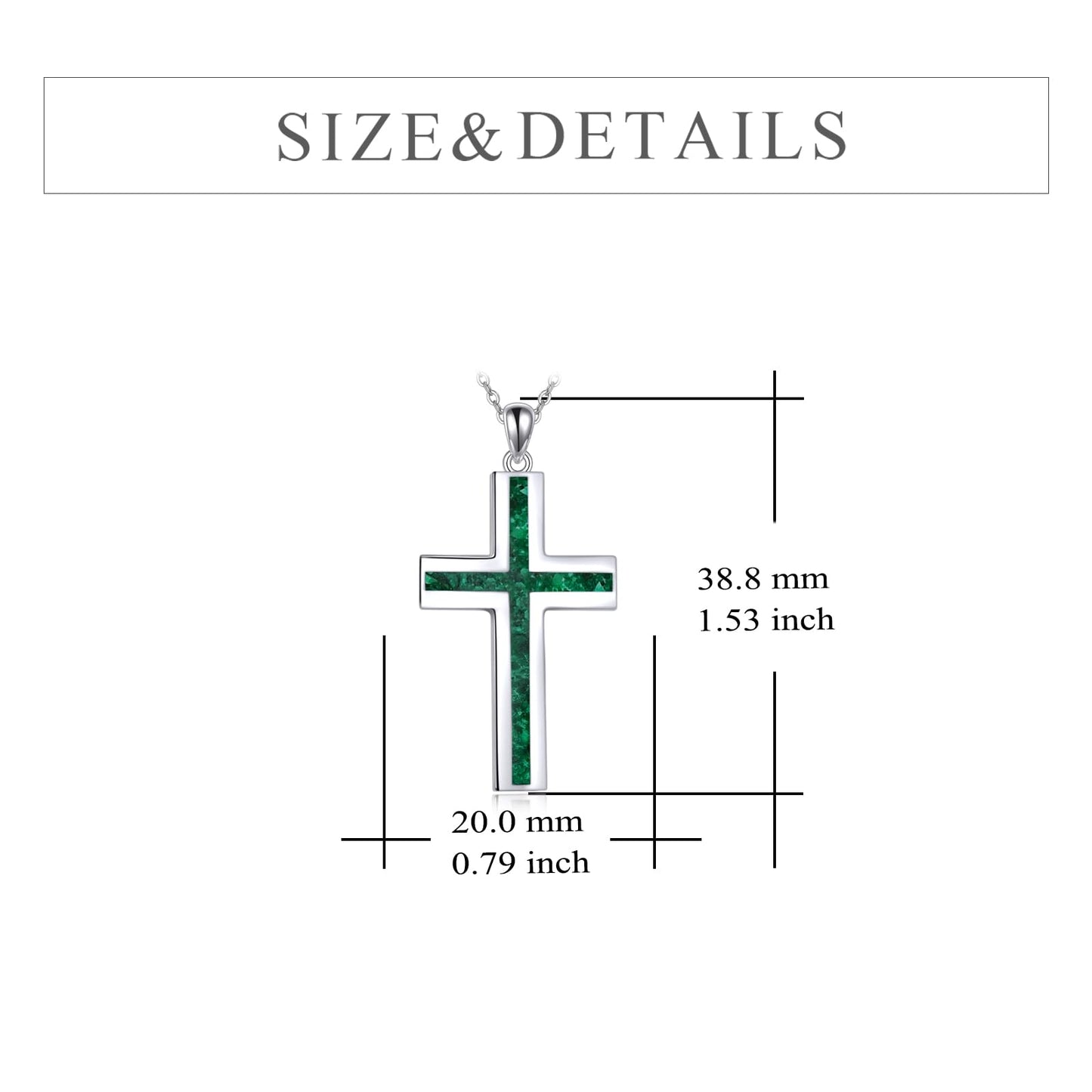 YFN Cross Necklace Sterling Silver Green Malachite Cross Pendant Jewelry Gifts for Women Men