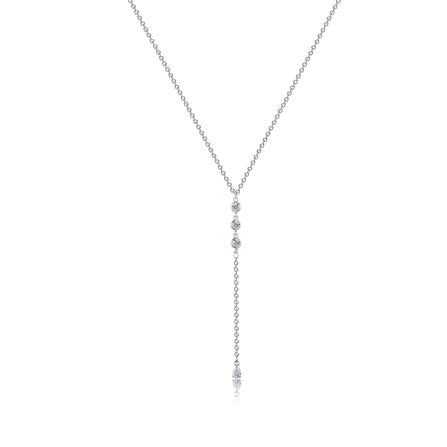 JIKASI Silver Long Necklaces for Women, Dainty Long Necklace 14k Gold Silver Plated Y-Shaped Body Chain Pendant Necklaces Trendy CZ Drop Beaded Chain Wedding Jewelry Gifts