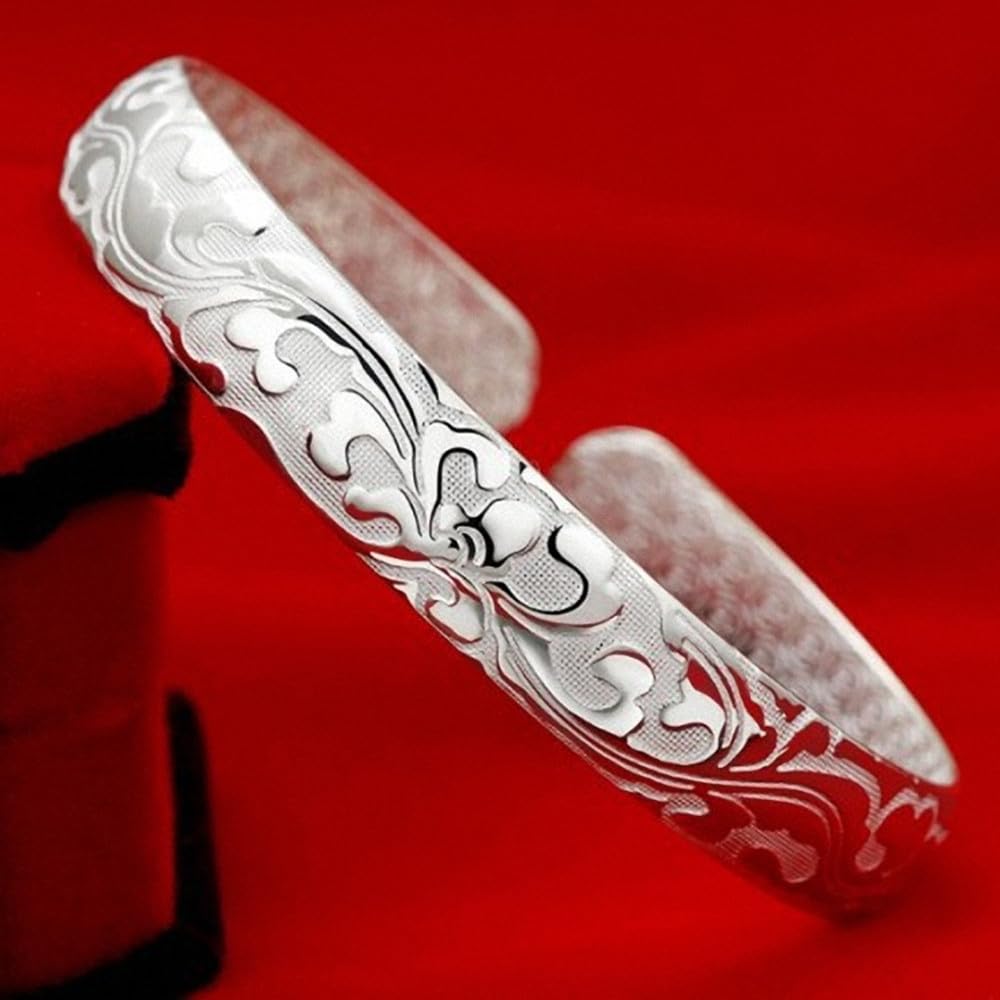 Abiotp Sterling Silver Plated Cuff Bangle Bracelets Adjustable Jewelry Fashion Simple Open Bangles Cuff Jewelry for Women Mom Wife Mothers Day Valentine Gift