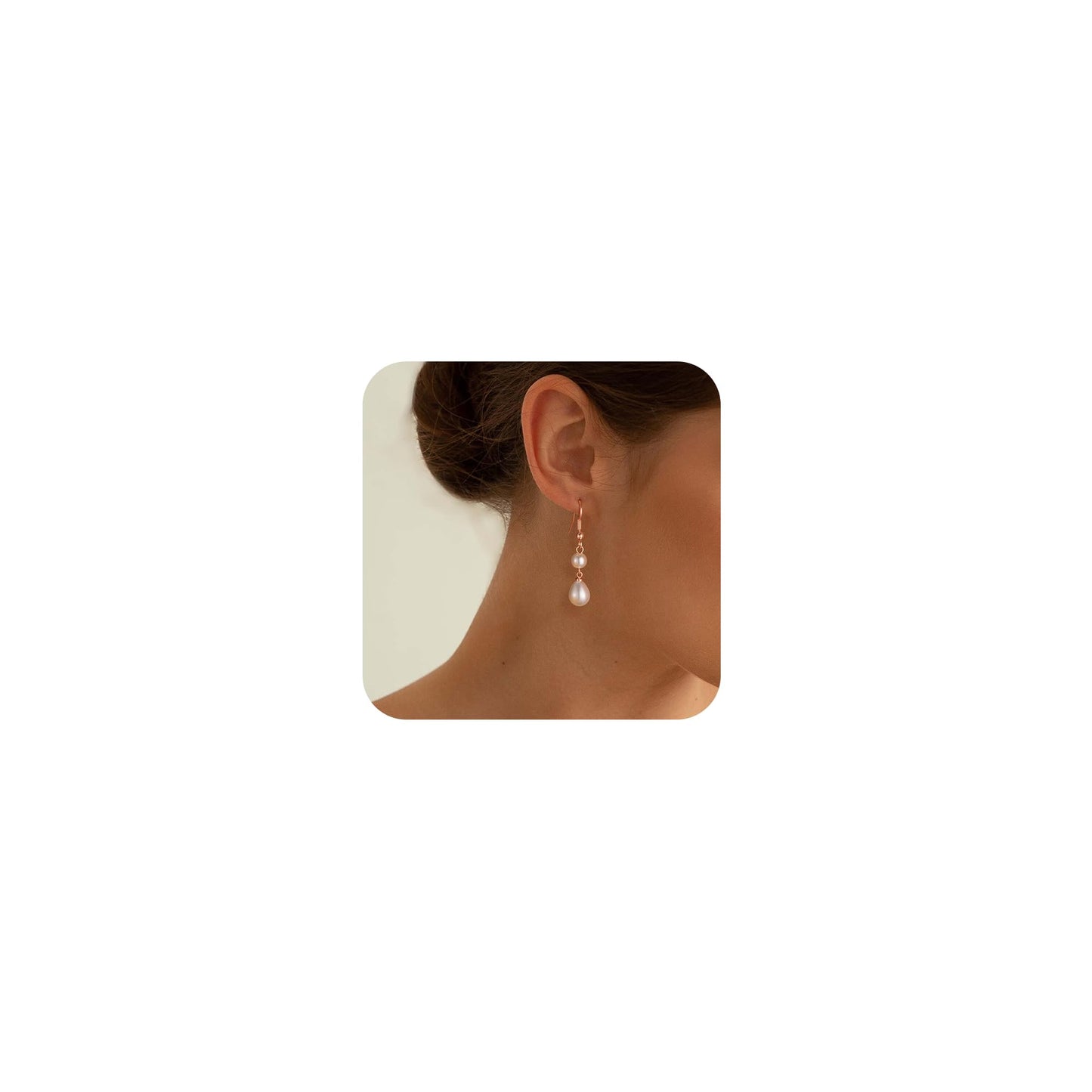 Freekiss Rose Gold Pearl Drop Earrings for Women: Trendy Dangle Earrings Dainty Hypoallergenic Rose Gold Filled Wedding Earrings Long Double Pearl Earring Set Fashion Jewelry for Women
