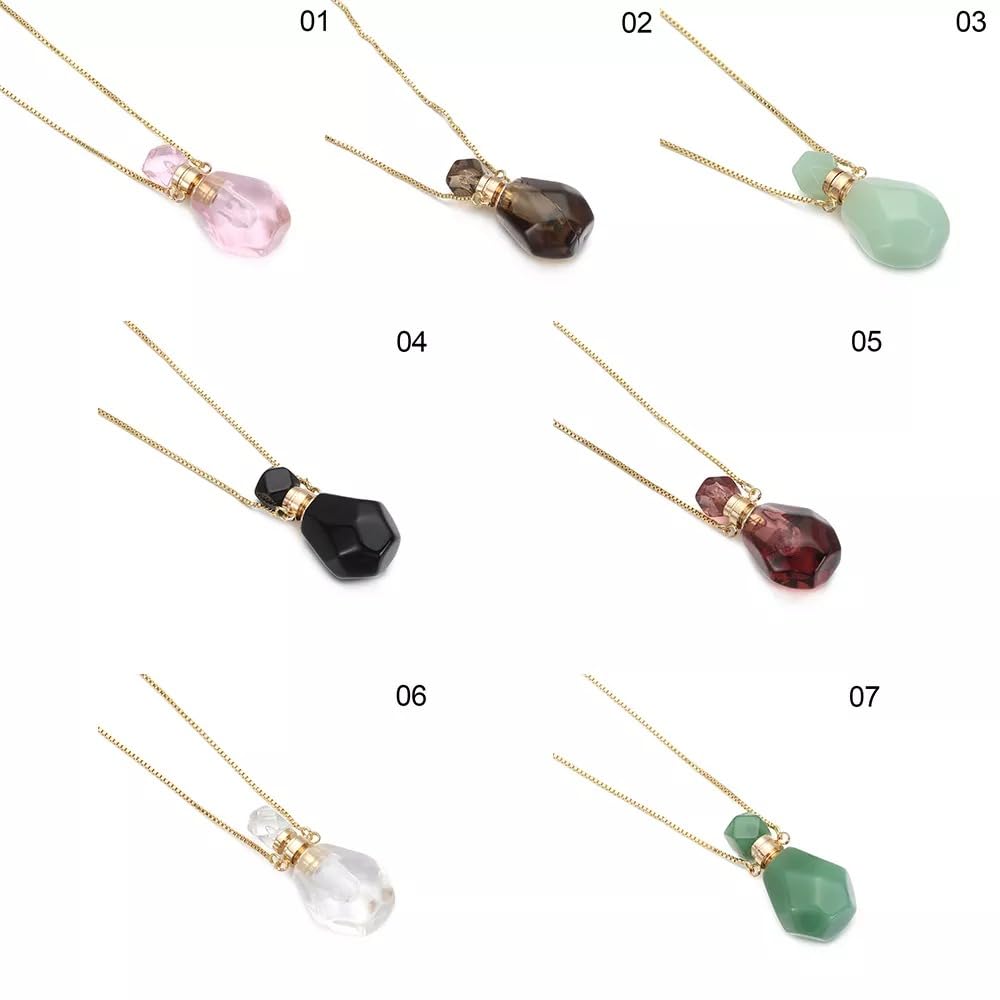 14K Yellow Gold Natural Stone Vial Necklace For Women - Glass Vial Pendant Necklace Water Drop Jar Perfume Necklace - Water Container Vial Necklaces For Liquid Oil Diffuser Vial Jewelry