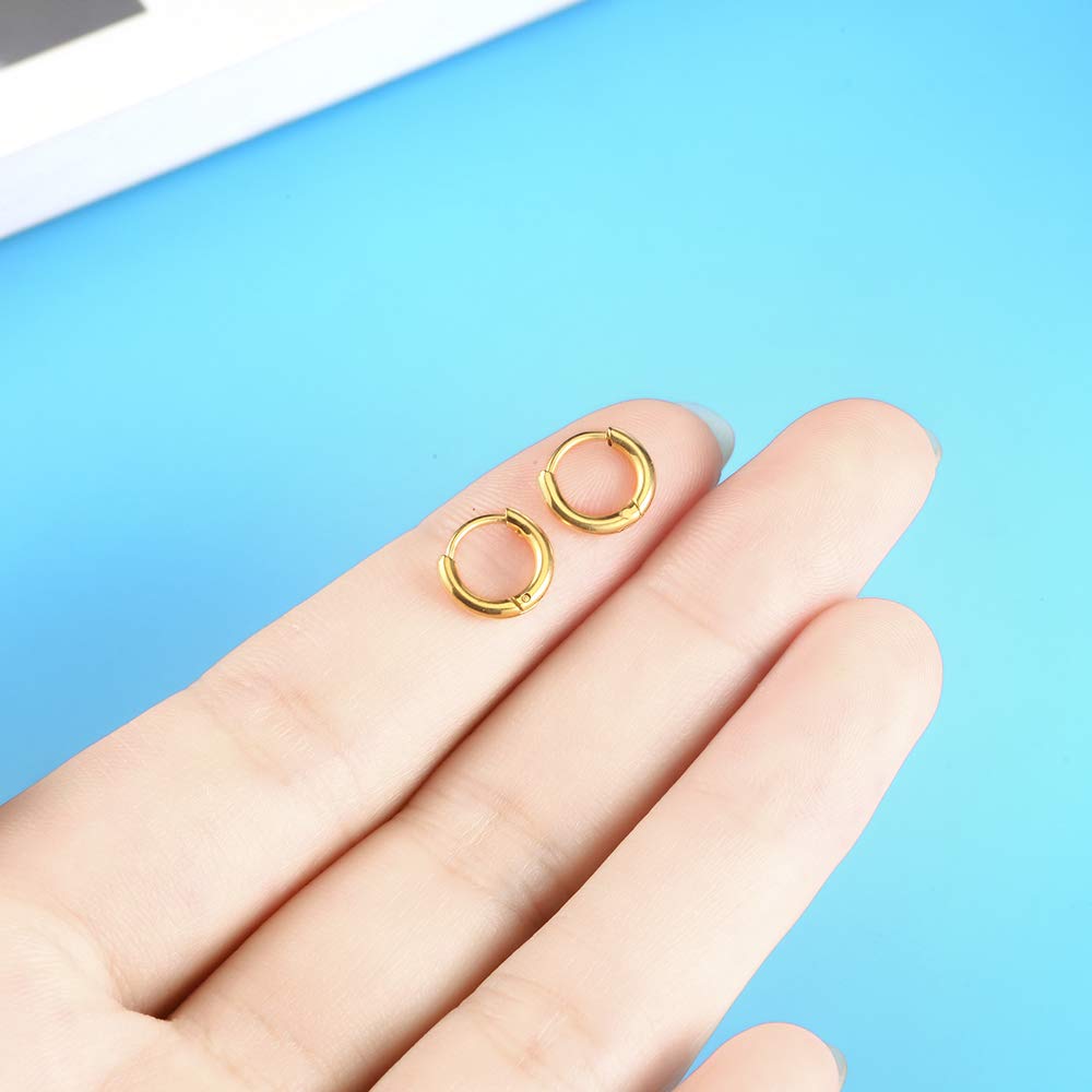 316L Surgical Stainless Steel Huggie Hoop Earrings 6mm Gold Hypoallergenic Earrings Hoop Cartilage Helix Lobes Hinged Sleeper Earrings For Men Women(A08:6mm Gold(THK 1.5mm))