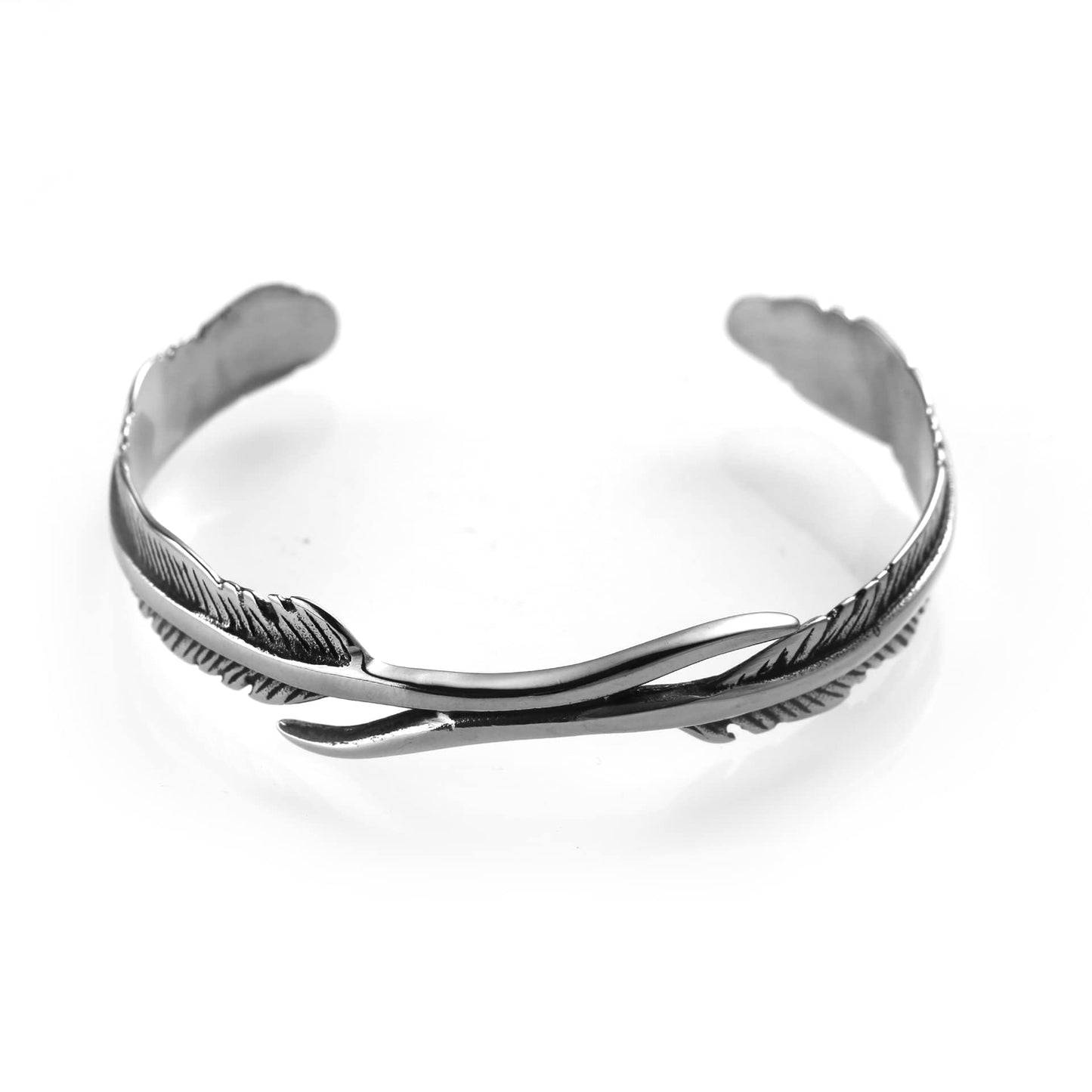 Baoaichi Handmade Vintage Feather Cuff Bracelet For Men & Women, Adjustable Stainless Steel Bangle Bracelet, Unisex Boho Feather Cuff Bracelet, Punk Bracelets, Mens Birthday & Christmas Gifts
