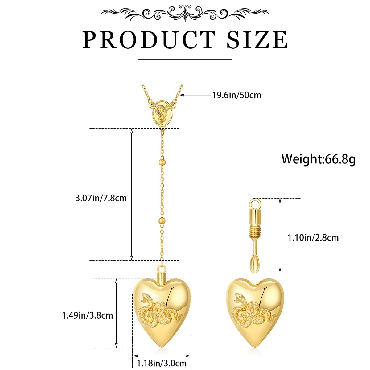 Heart Serpent Pendant Necklace 14K Plated Gold Stash Necklace With Spoon Solid Gold Plated Necklaces Jewelry Gift for Women