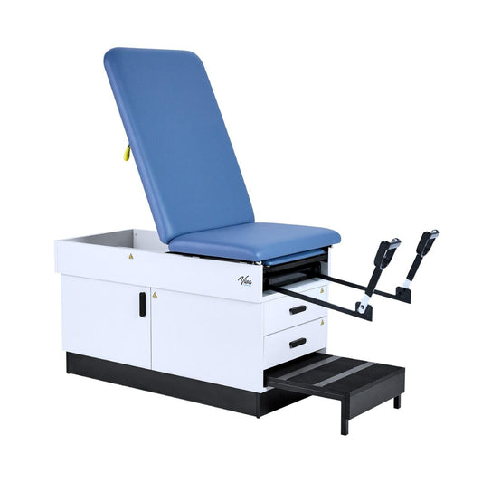 Vivacomfort Slim Line Medical Exam Table with Stirrups, Blue