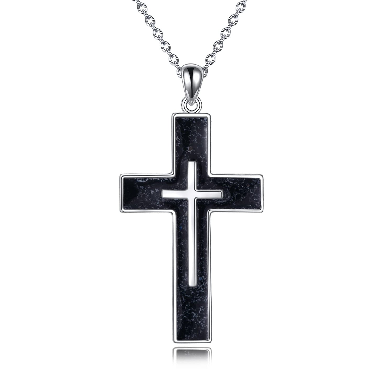 YFN Cross Necklace Sterling Silver Black Tourmaline Cross Pendant Jewelry Gifts for Women Men