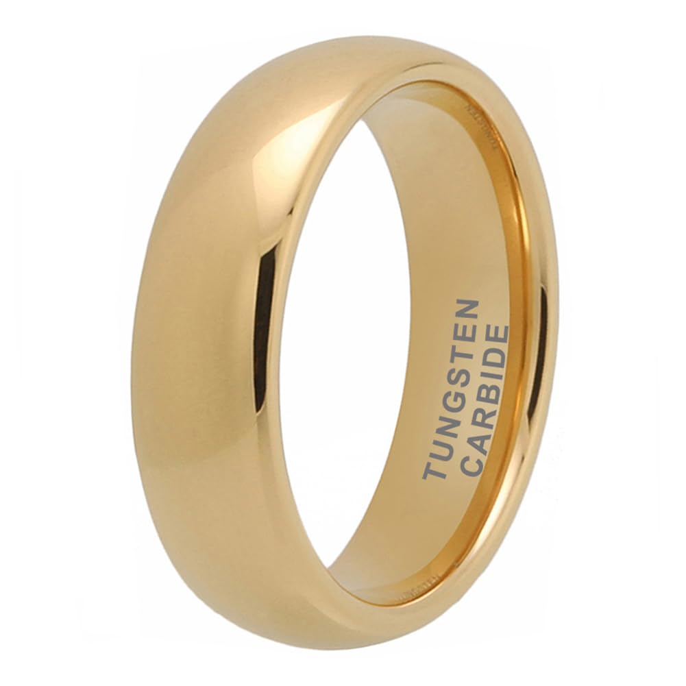 TUTISS 6mm Gold Tungsten Rings for Men Women Engagement Wedding Bands Domed Polished Comfort Fit Size 9