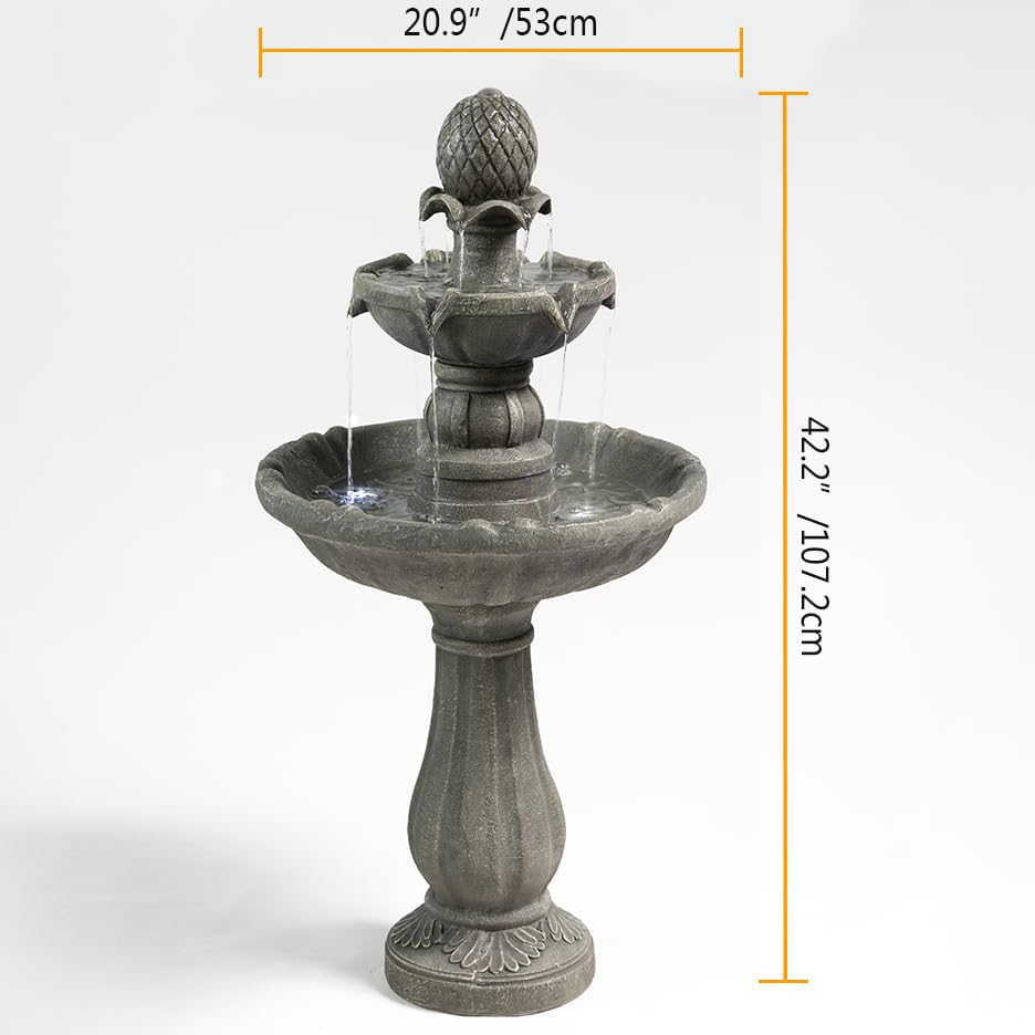 Warm Garden 3 Tiered Outdoor/Indoor Water Fountains –42.2 in. Tall, Like Stone Bird Bath for Outside, Elegant Waterfall Feature for Garden, Yard, Patio, Home Decor (Grey)