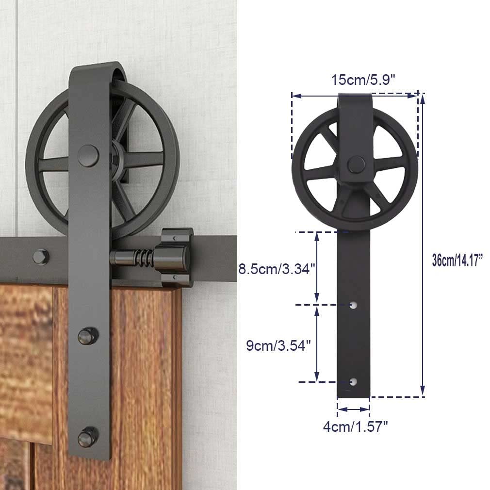 CCJH 20ft Heavy Duty Sturdy Sliding Barn Door Hardware Kit -Smoothly and Quietly -Fit 120 inch Door Panel (Big Spoke Wheel Hanger J Style)