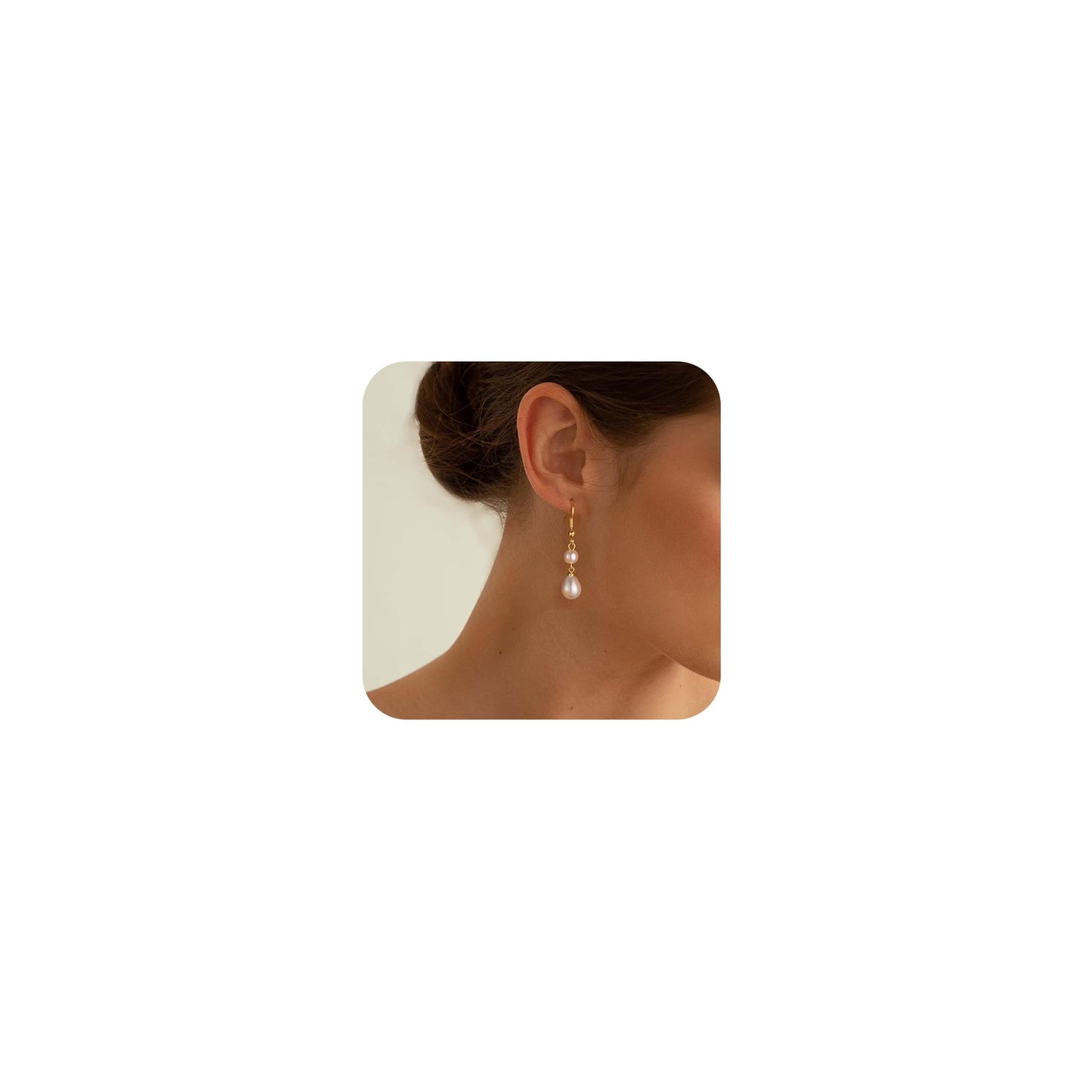 Freekiss Gold Pearl Earrings for Women: Trendy Gold Earrings 14K Gold Filled Lightweight Double Pearl Drop Earrings Simple Wedding Earrings Non Tarnish Jewelry for Women
