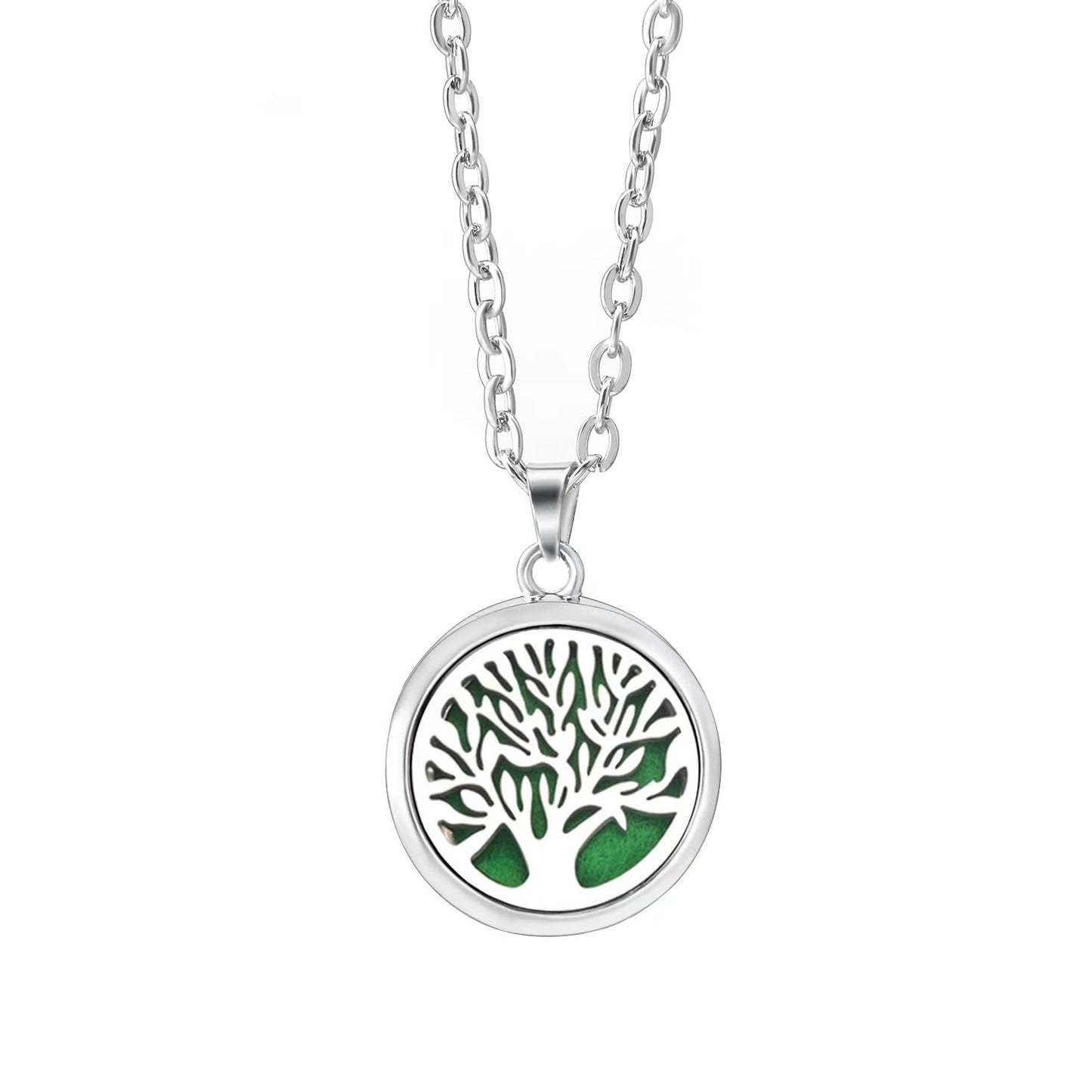 4-Piece Set of Fashionable Tree of Life Aromatherapy Necklace, Stainless Steel Diffuser Perfume Pendant, Everyday Wear Giftable Trendy Jewelry