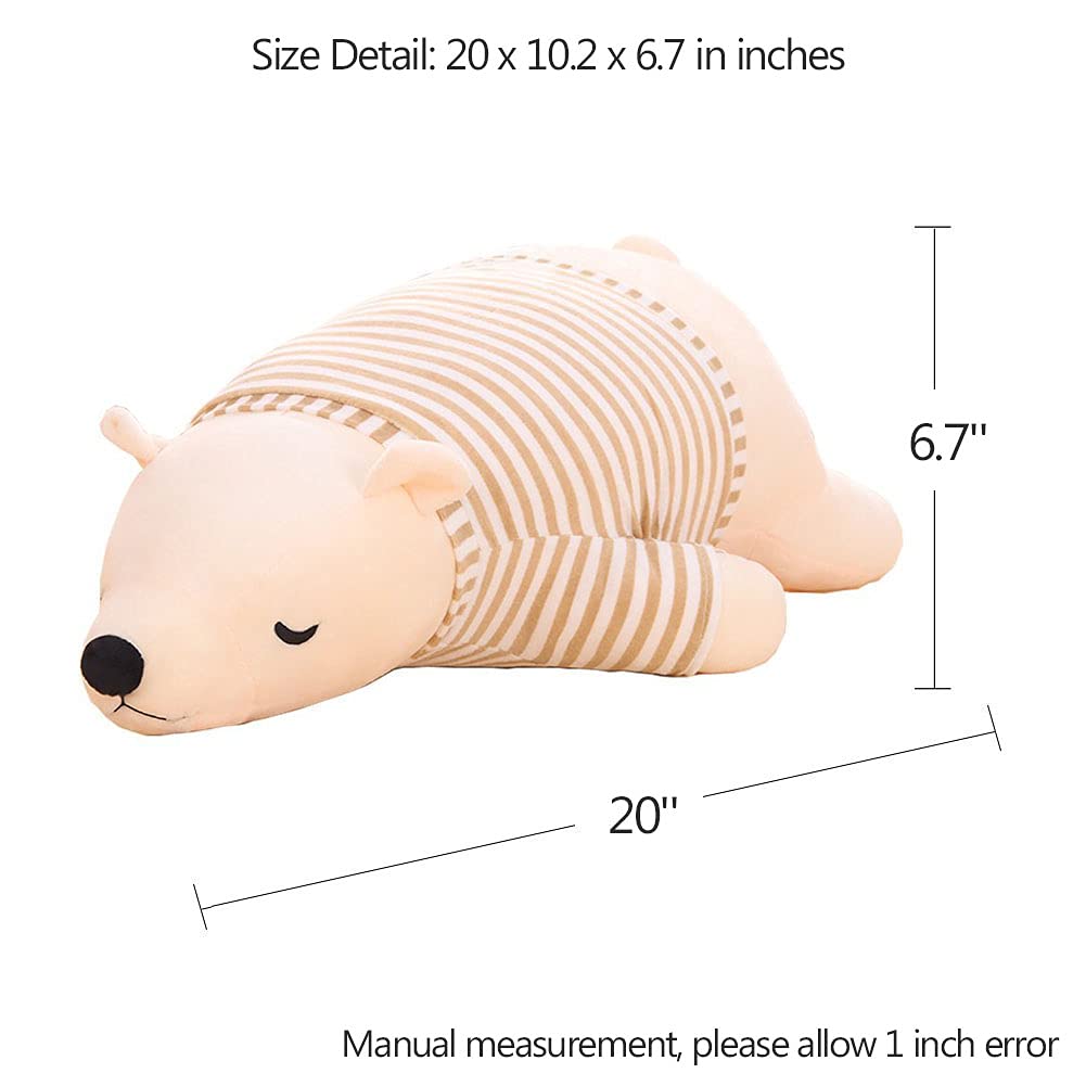 MMTTAO Stuffed Polar Bear Animal Plush Toy 20 Inch Large White Sleeping Bear Animal Stuff Soft Plushies Cute Dolls Collection Huggable Pillow Cushion Birthday Gift for Kids Child Boys Girls, 20Inches