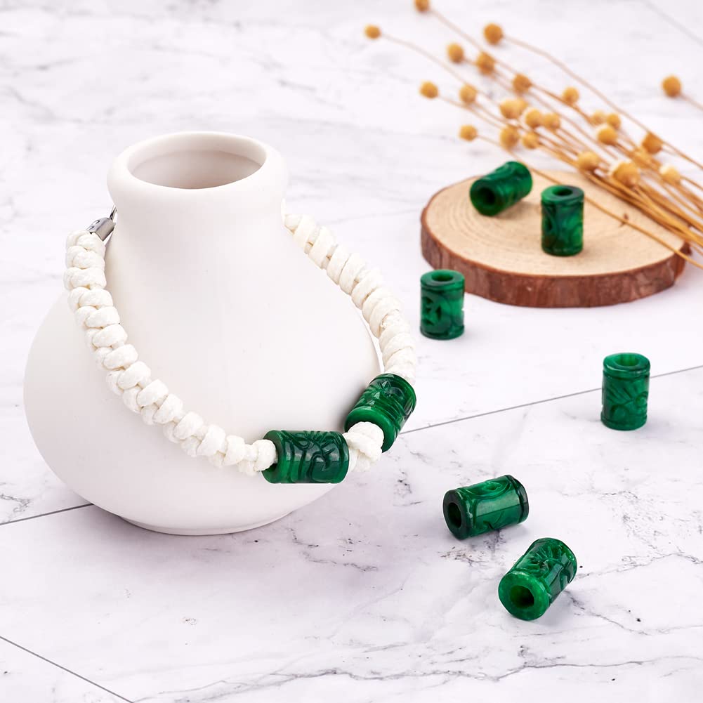 Fashewelry 10Pcs Natural Myanmar Jade Stone Large Hole Beads Engraving Carved Filigree Europeam Charm Beads Tube Column Shape Healing Chakra Gemstone Hollow Loose Spacers for Jewelry Making 5mm Hole