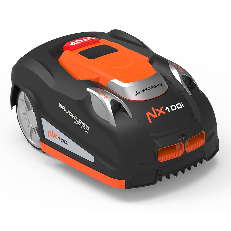 Yard Force NX100i Robotic Mower with Wi-Fi Connection, 28V Battery, App Control, Automatic Mowing and Charging (1/4 Acre Wired)