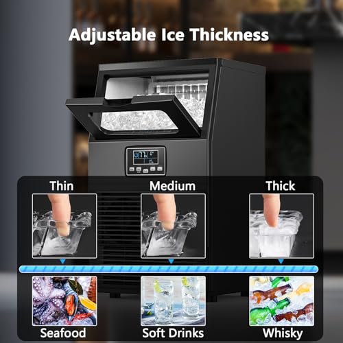 Electactic Commercial Ice Maker Machine, 66Lbs/24H with 8Lbs Storage Capacity, 32 Ice Cubes in 12-20 Mins, Self-Cleaning, Freestanding for Compact Cafe/Bar