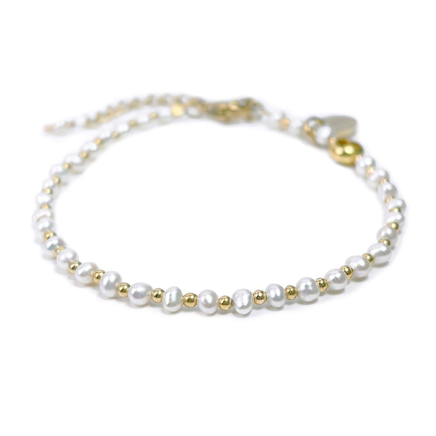 Morchic 3mm Fresh Water Pearl Natural Gemstone Beaded Bracelet for Women, Dainty Tiny Charm Jewelry, Adjustable 7.1-8.6", Ideal Birthday Holiday Gift
