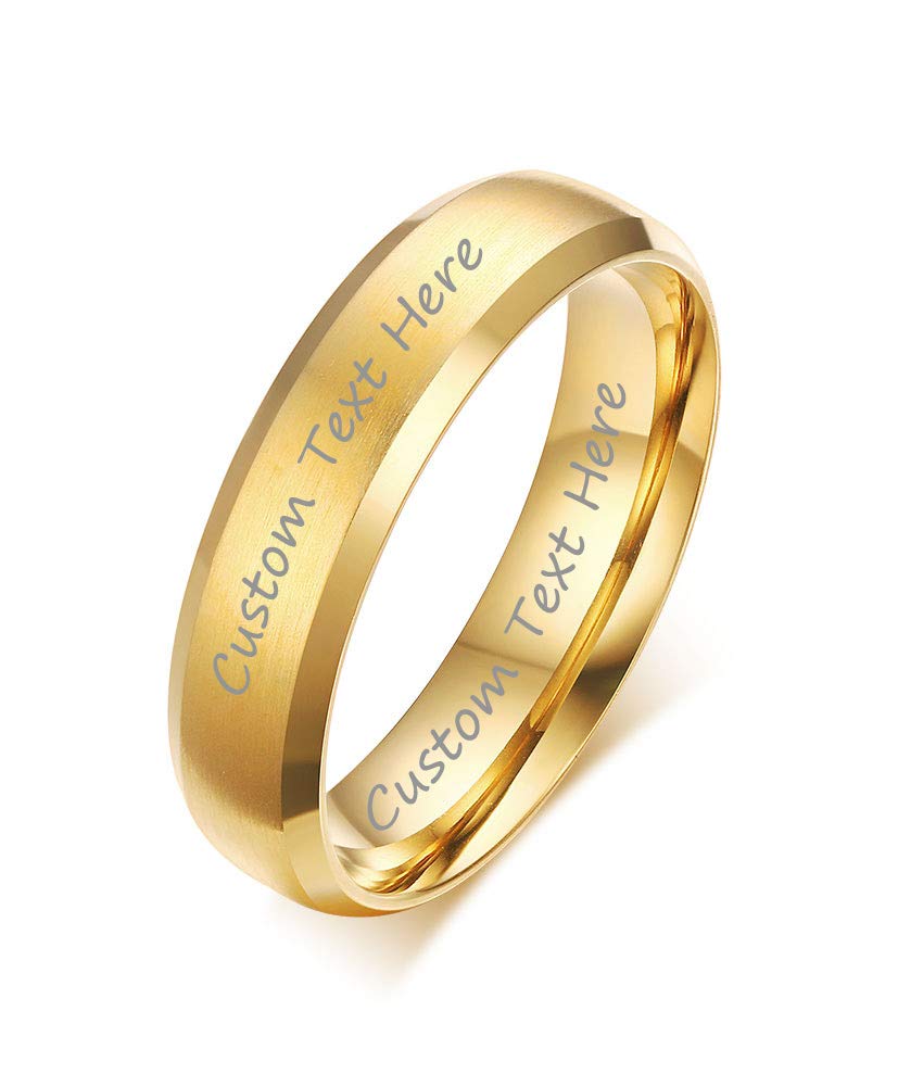 VNOX Customize Gold Plated Stainless Steel Beveled Edge Matte Brushed Finish Rings for Wedding Band,Size 11