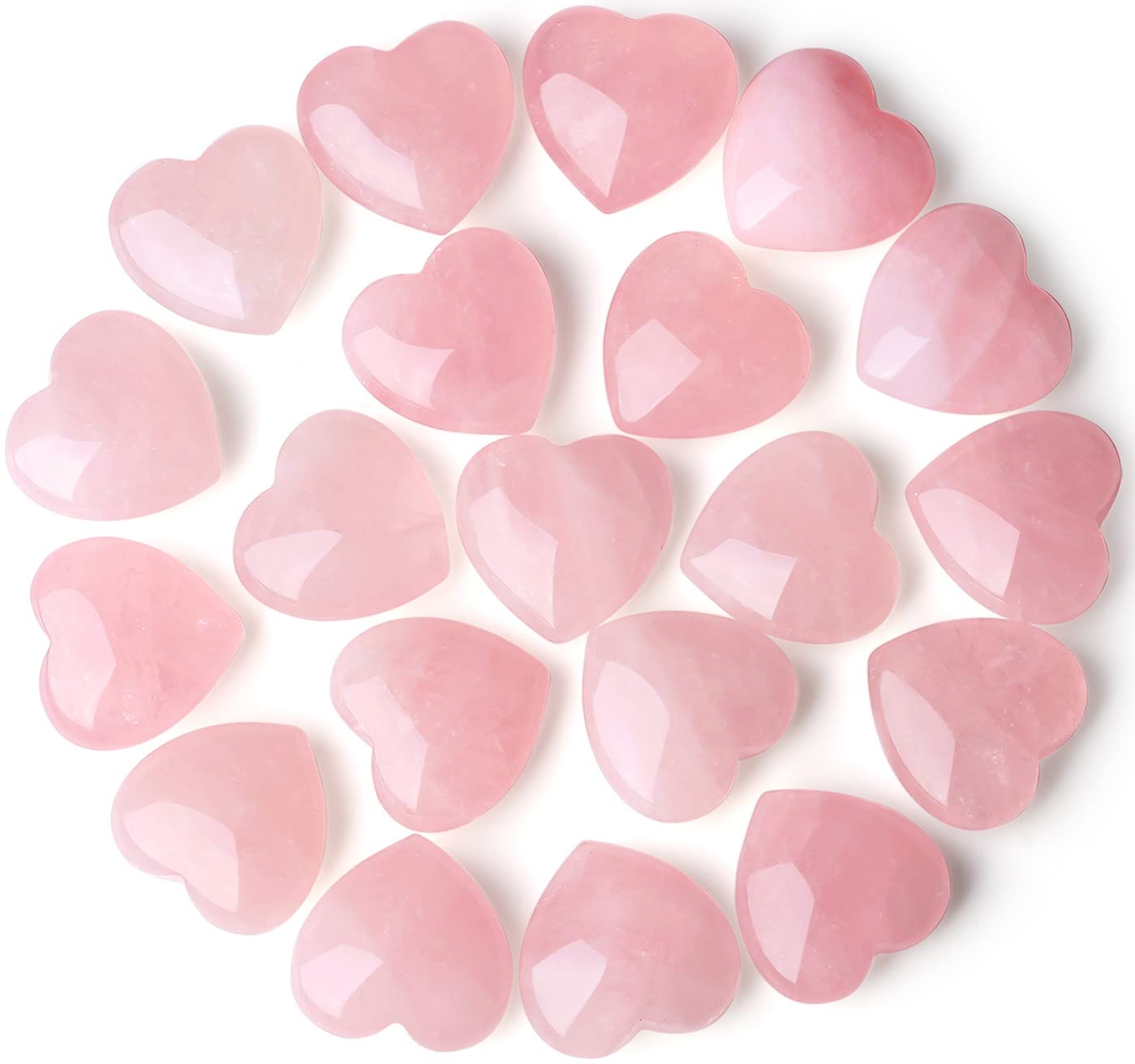 20 PCS Rose Quartz Heart Crystals Natural Crystal Polished Healing Cute Mini Pocket Stones Palm Thumb Love Gemstones Set Bulk Wholesale Reiki Energy Balancing Meditation Pink Heart Gifts for Mother Anniversary Gifts for Women
