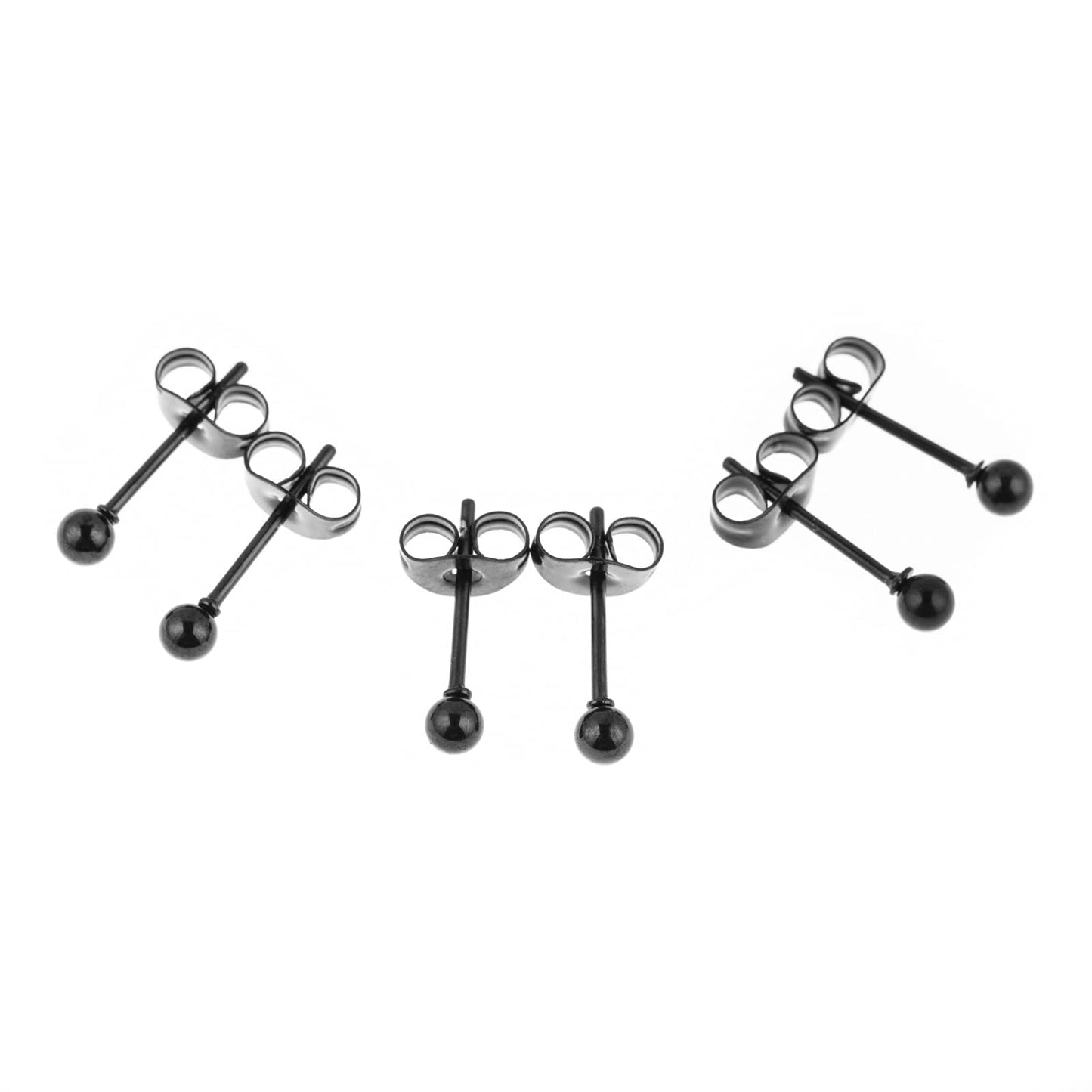 Memsion 316L Surgical Steel Earrings Hypoallergenic Black Ball Stud Earrings Set for Women Men Nickel Free Cartilage Ear Rings 3Pairs of 3mm Ball Stud Earrings