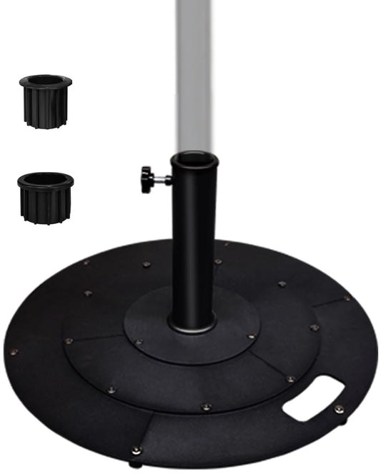 Koutemie 21 Inches Metal Umbrella Base with 2 Adapters for 1-¼" or 1-½" Umbrella Poles, Heavy Duty Weighted Outdoor Umbrella Stand Holder for Patio Table, Black