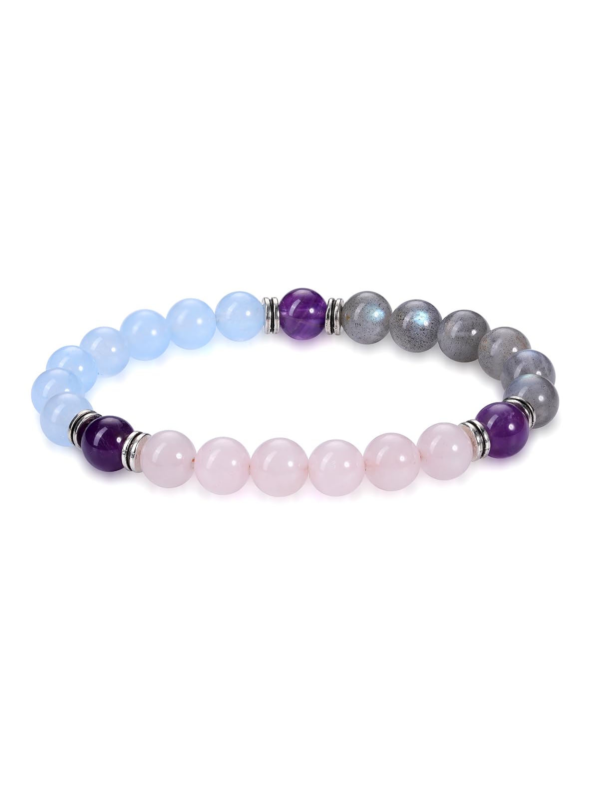 Jovivi Healing Crystal Beaded Bracelet for Women Anxierty Relief Natural Rose Quartz Labradorite Yoga Beads Chakra Bracelet Handmade Triple Protection Good Luck Jewelry Gift