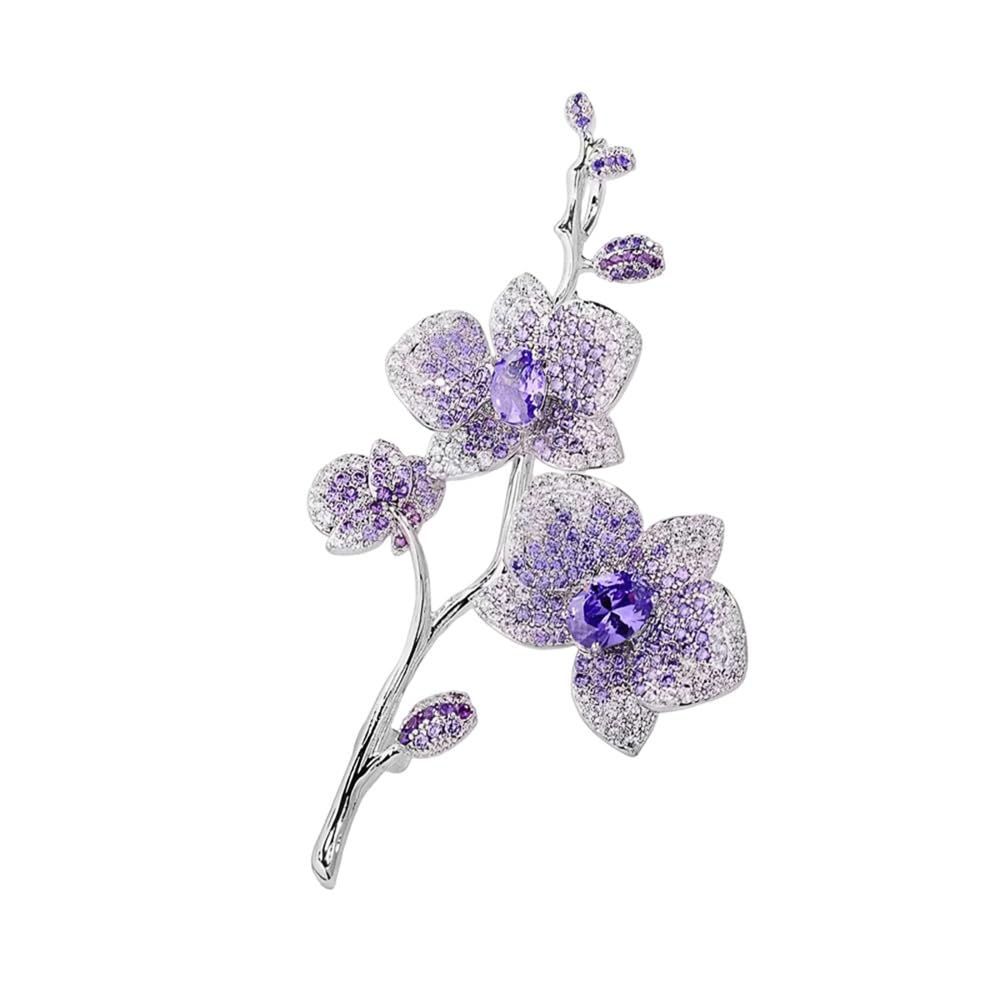 Elegant Butterfly Orchid Wedding Brooch Pins for Women Bride Delicate Purple Imitation Crystal Flower Branch Corsage Party Dance Bouquet Lapel Pins Dress Suit Accessories Beautiful Lady Jewelry Deco