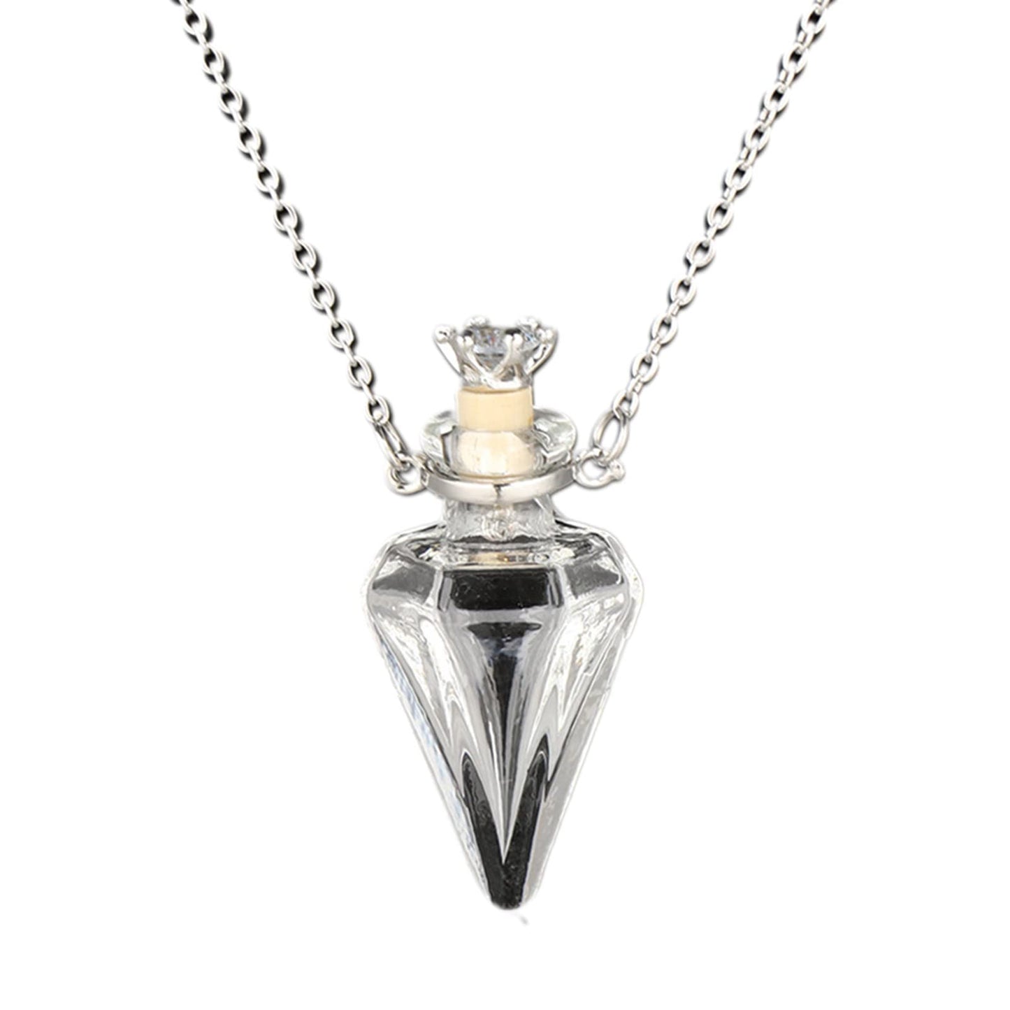 Women Long Necklace Clear Glass Aromatic Water Essential Oil Diffuser Bottle Natural Crystal Pendant for Girl Essential Oil Necklaces for