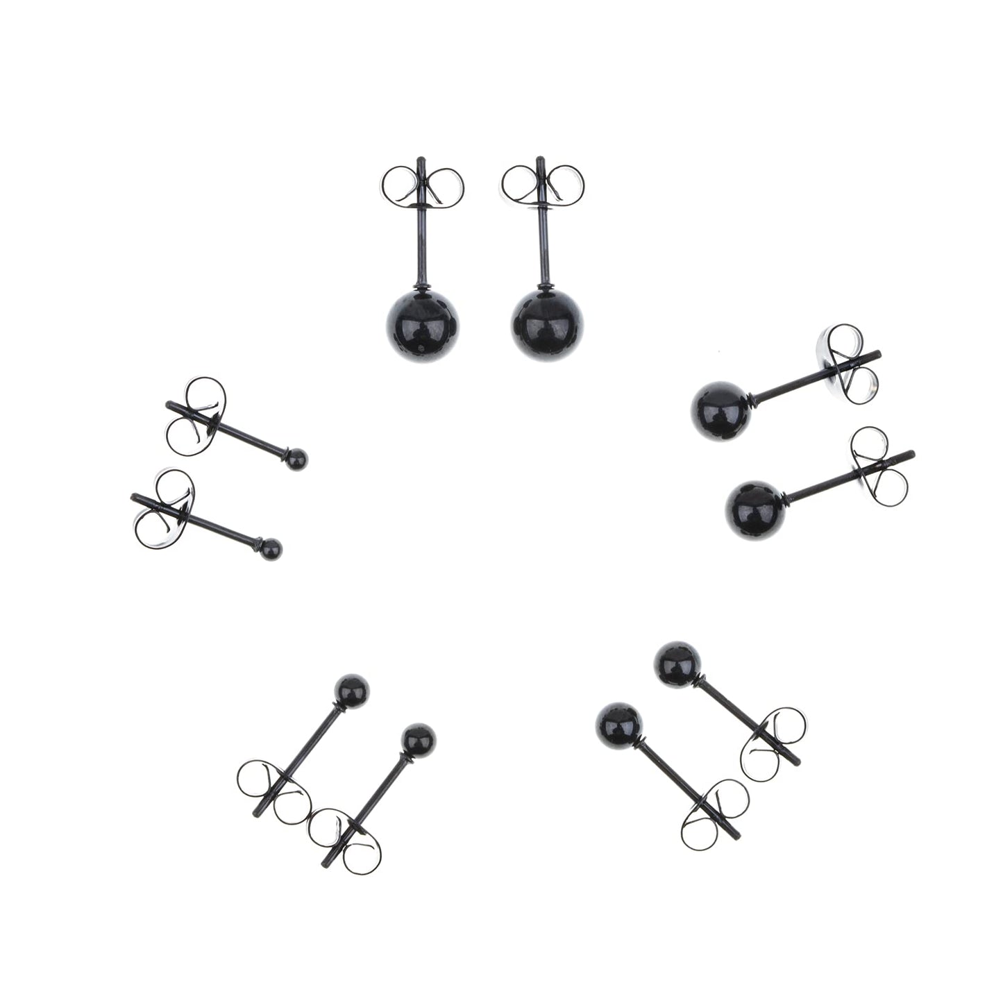 Memsion 316L Surgical Steel Earrings Hypoallergenic Black Ball Stud Earrings Set for Women Men Nickel Free Cartilage Ear Rings 5 Pairs Assorted Sizes(2mm-6mm)