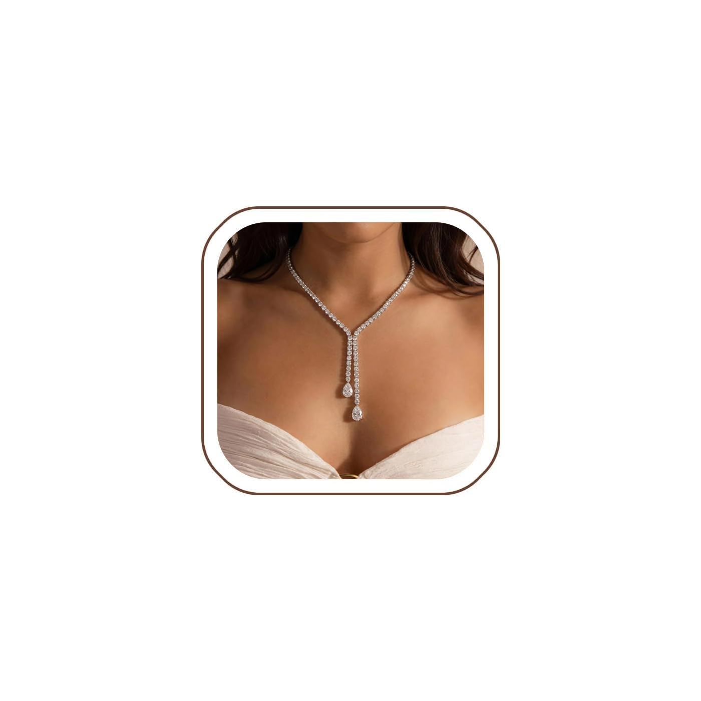 STONEFANS Long Necklaces for Women - Silver Rhinestone y Lariat Necklace for Women Cute Long Wedding Dainty Tear Drop Beach Necklace Summer Trendy Rhinestone Prom Beach Jewelry