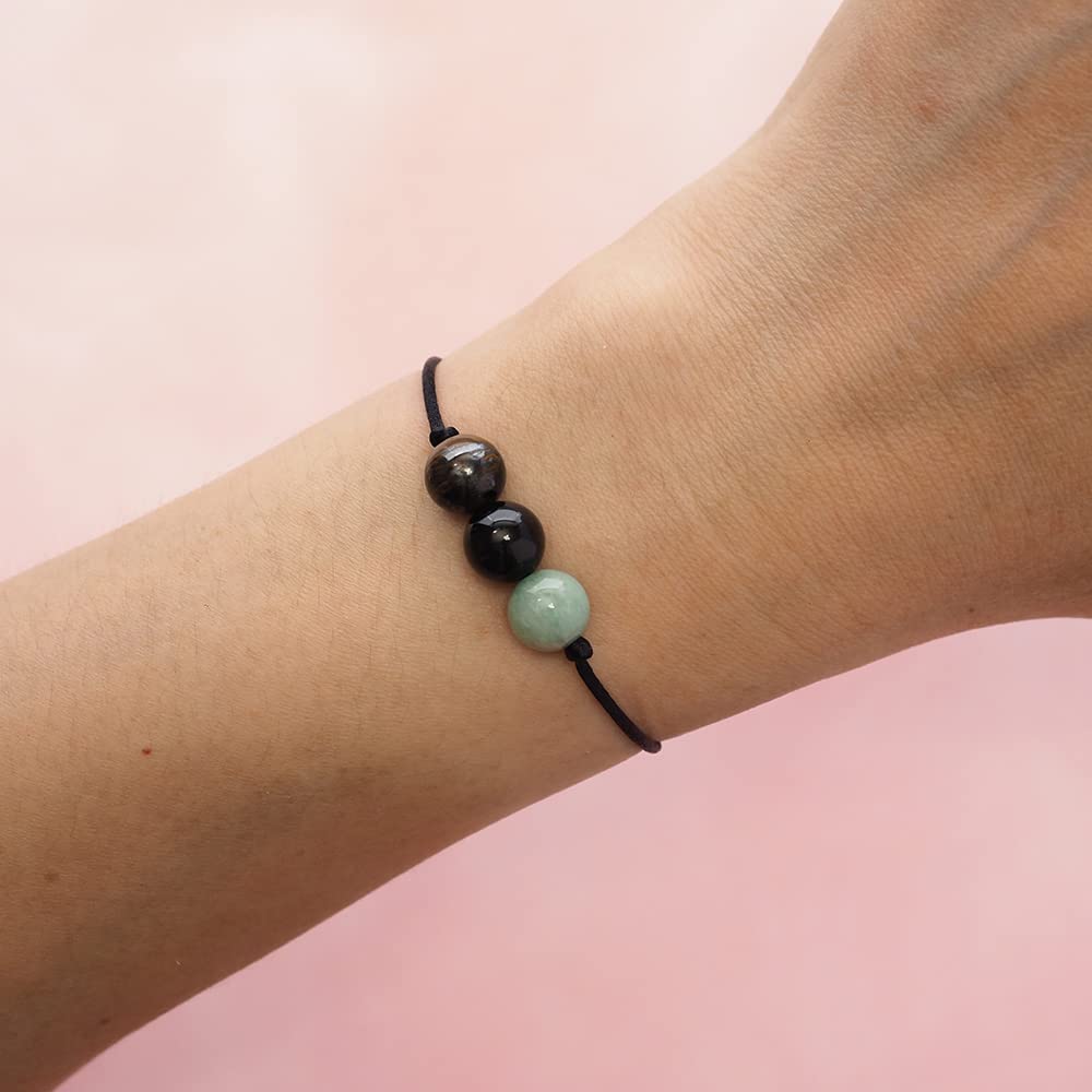BOHO GARDEN Healing Crystal Bracelet for Self Confidence - Spiritual Beaded Bracelets - 3 Real Natural Gem Stones, Adjustable 3-9.7” Rope - Gemstone Jewelry for Men, Women, Teens (13+) - 8mm Bead