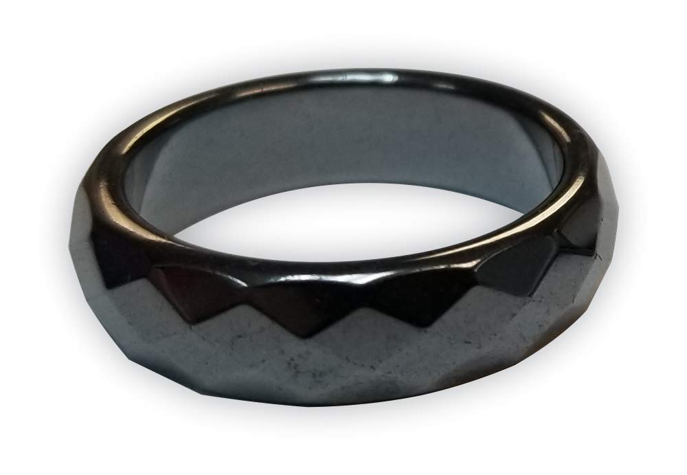 MAGNEHEALTH - Black - Size 13 - Beveled Magnetic Hematite Ring for Men and Women, Unisex Therapy Rings for Anxiety, Balance, and Root Chakra Jewelry