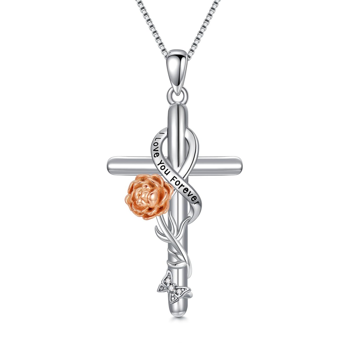 Flpruy Cross Necklace 925 Sterling Silver Peony Necklace September Birthday Jewelry Gifts Birth Flower Floral Pendant for Women Mom