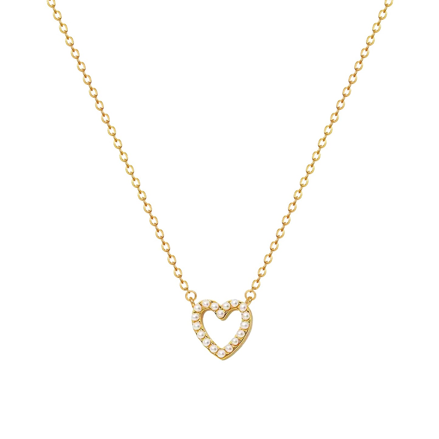 Zeffy Heart Pearl Necklace for Women Dainty Gold Pearl Heart Necklace Cute Heart Love Necklaces Simple Heart Pendant Necklace Trendy Jewelry for Women