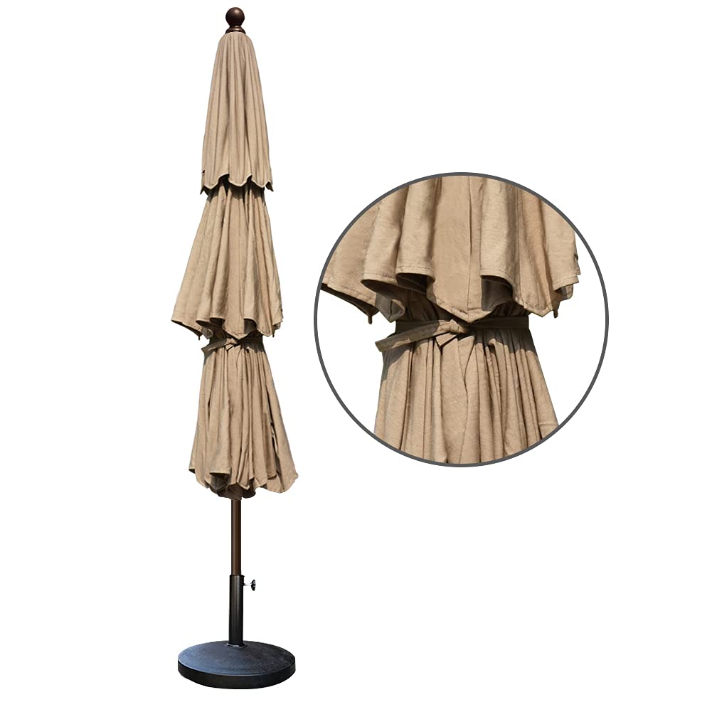 EliteShade USA 10-Year-Non-Fading 9ft 3-Tier Market Patio Umbrella, Commercial Grade Outdoor Table Umbrella with Crank Open, Windproof & UPF 50+ UV Protection, Heavy Duty Ventilation for Garden, Deck, Pool, Backyard, Beach & Bistro, Heather Beige