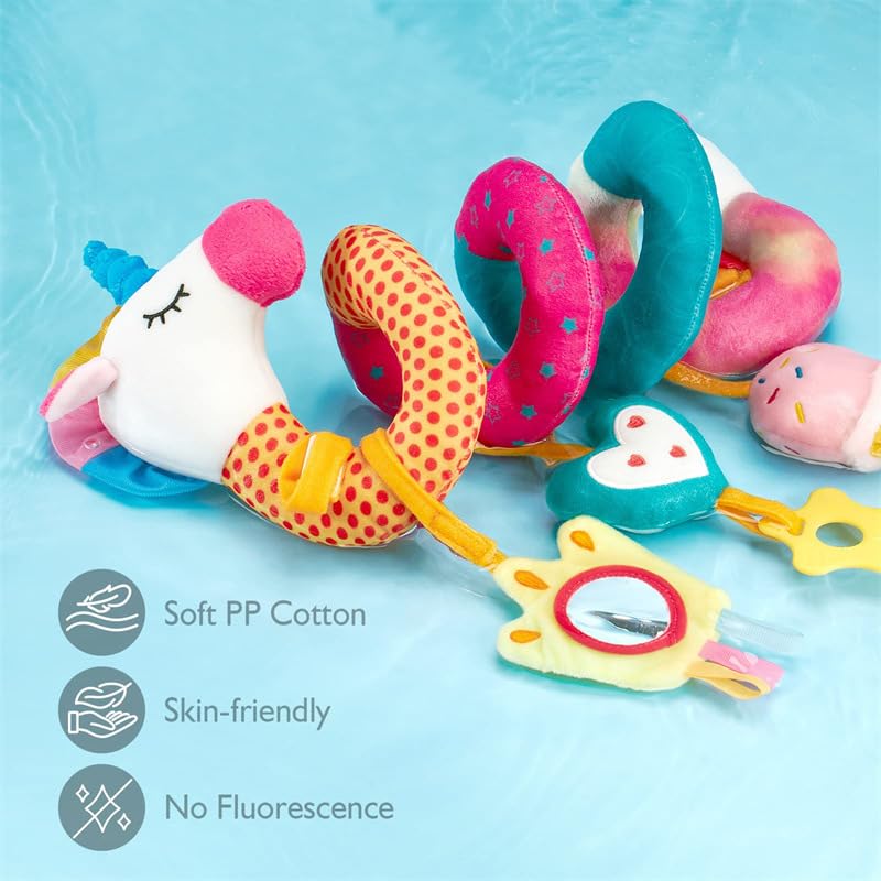 GZYFUVALW Spiral Car Seat & Stroller Activity Toys-Baby Sensory Toys for Babies 0-12 Months Boys Girls - Hanging Toys Carseat Crib Stroller, withbRattle, Mirror, Crinkle, Squeaky Baby Gifts 02