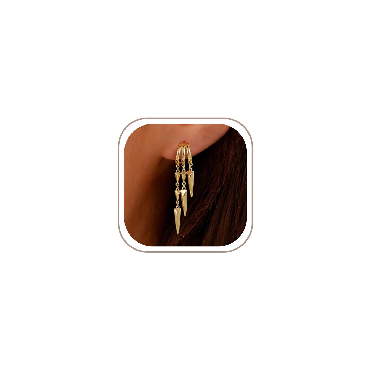 Freekiss Gold Hypoallergenic Stud Dangle Earrings for Women, Dainty Minimalist Long Drop Illusion Huggie Hoop Earrings Set, Simple 14k Gold Plated Womens Jewelry