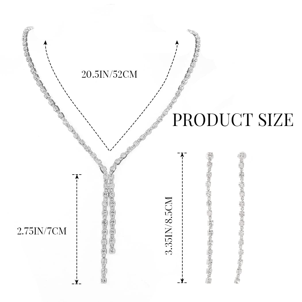 Unicra Silver Prom Jewelry Sets Rhinestone Necklace and Earring Set Bridal Wedding Jewelry for Women and Brides