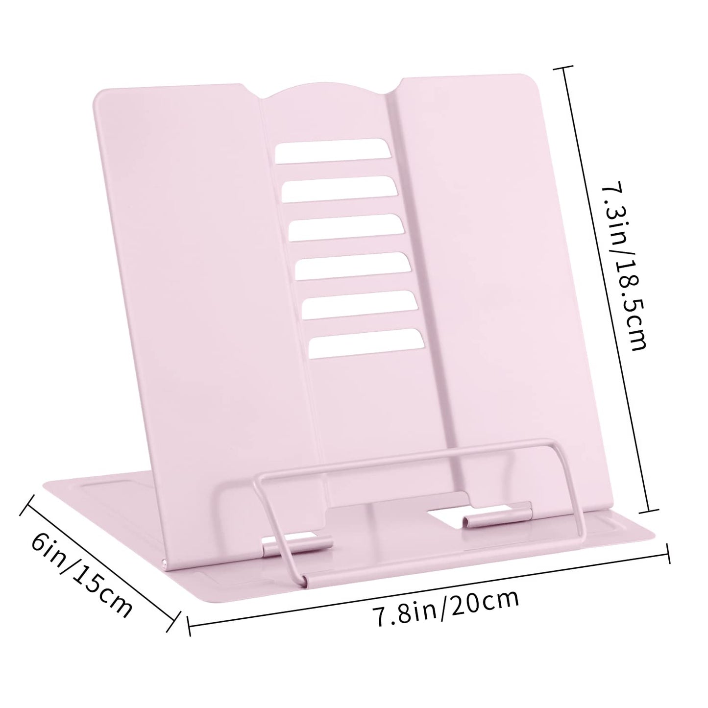 MSDADA Book Stand Metal Reading Rest Book Holder Adjustable Cookbook Documents Holder Portable Bookstands for Recipes Textbooks with Page Clips Birthday Gifts for Girls Mom Students(Macaron Pink)