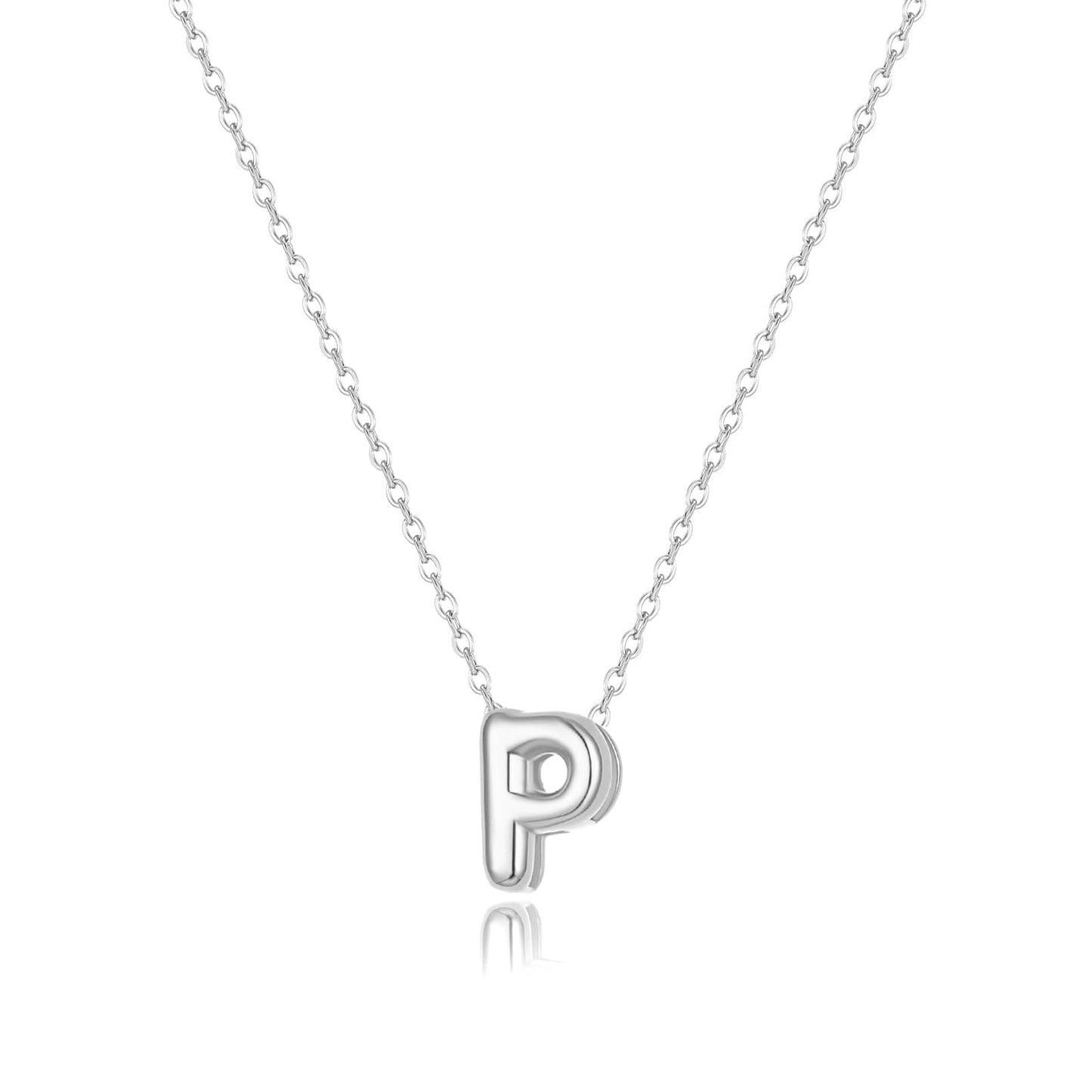 CUEZIY Bubble Silver Letter Necklace Initial Necklaces for Women Dainty Personalized Charm Pendant Name Necklace Cute Non Tarnish Fashion Accessories Teen Gift Trendy Stuff Silver Jewelry Gifts