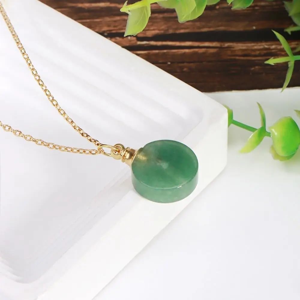 925 Sterling Silver Essential Oil Necklace For Women And Men, 14K Gold Filled Natural Stone Round Perfume Bottle Necklace, Essentials Oil Diffuser Vial Necklace (10 - Essential Oil Necklace)