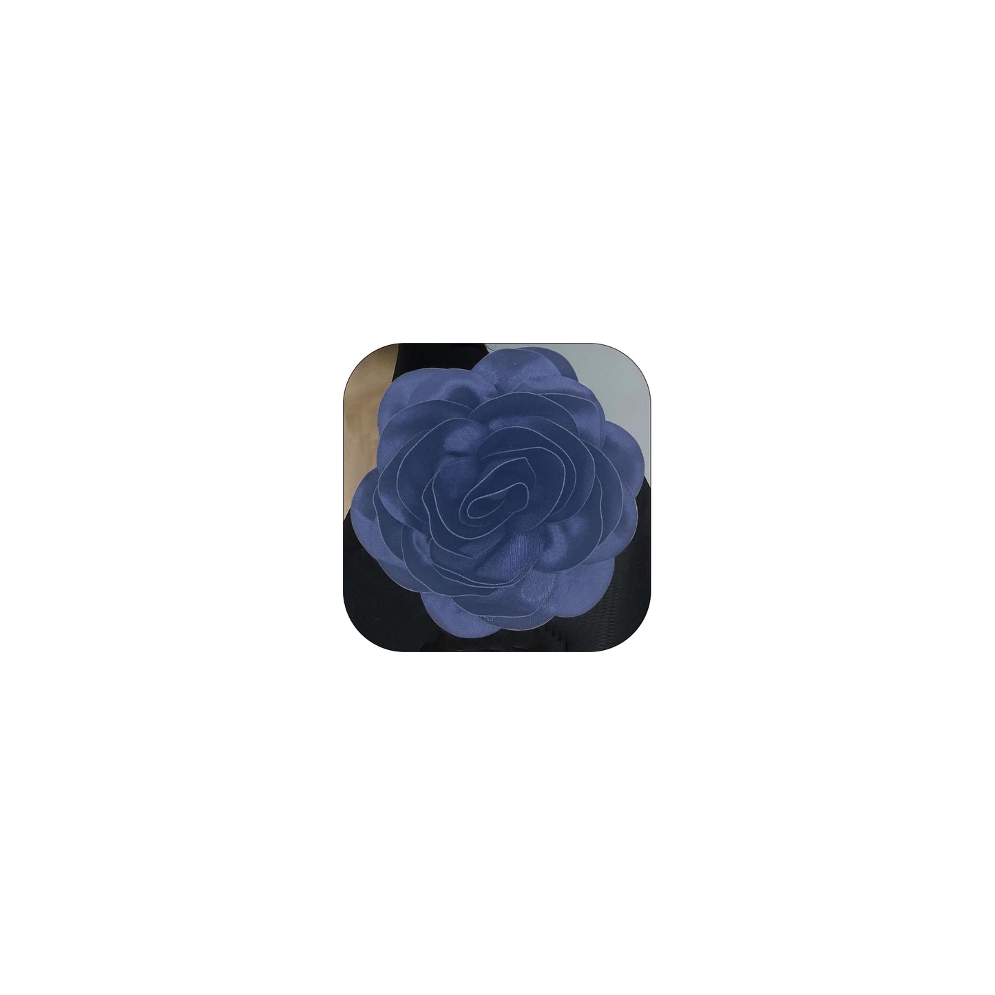 19mm Extra Large Rose Flower Brooches Lapel Pins Dainty Satin Fabric Brooches Big Camellia Flower Brooch Pin for Women Wedding Part Dance Clothes Accessories Jewelry (navy blue)
