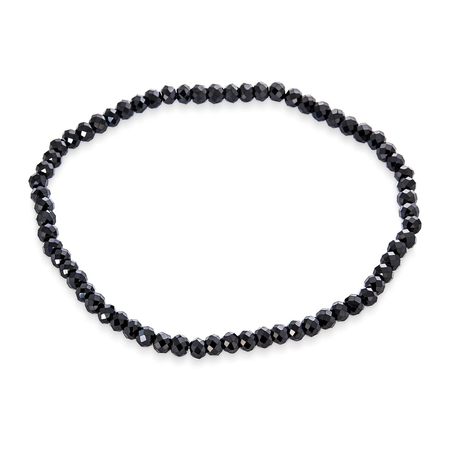 Mini Dainty Tiny Petite Seed Caviar Bead Stacking Round Faceted Genuine Natural Gemstone Black Spinel Ball Stackable Strand Stretch Bracelet For Women Teen Adjustable