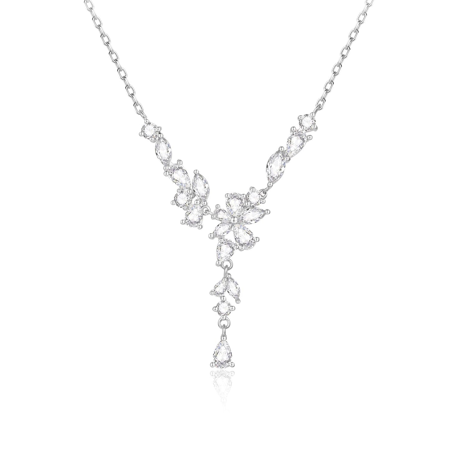 FANCIME Wisteria Bouquet Necklace for Women White Gold Plated Sterling Silver Flower Drop Y Necklace Fine Jewelry Wedding Birthday Anniversary Graduation Mothers Day Gifts for Wife Women Bride Her