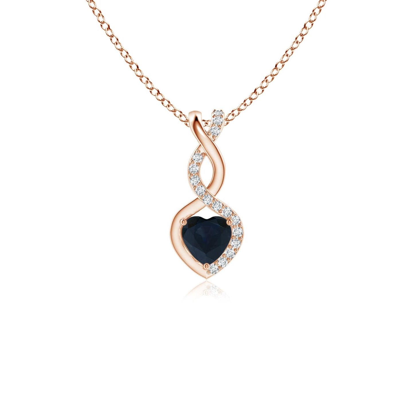 Angara Natural Blue Sapphire Pendant for Women | Heart-Shaped Blue Sapphire Infinity Pendant with Diamond Accents in Rose Gold | September Birthday, Anniversary, Gemstone Jewelry Gift | A | 4mm